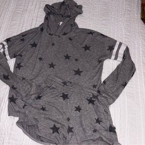 Gray Stars Hooded Top and Shorts Lounge Set teen XL